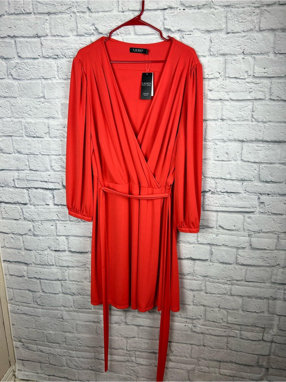 Lauren Ralph Lauren Women’s 20W Orange Red Wrap Dress Belted NWT Plus Size